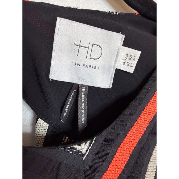 HD in Paris Size 2 Petite Sleeveless Blouse Black Tan Orange Chic - Picture 5 of 6